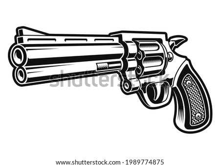 a black and white vector illustration of a revolver gun isolated on white background
