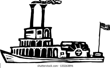 Black White Vector Illustration Riverboat Paddle Stock Vector (Royalty ...