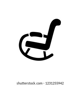Black & white vector illustration of rocking chair, rocker. Flat icon of arm chair seat. Upholstery furniture for living room & bedroom. Isolated object on white background 