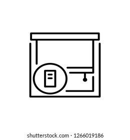 Black & white vector illustration of roller blind shutter. Line icon of window jalousie with remote control. Isolated object on white background