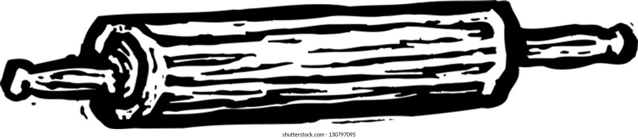 Black and white vector illustration of a rolling pin