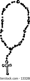 Black and white vector illustration of rosary