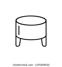 Black & white vector illustration of round leather ottoman, pouf. Line icon of accent chair. Modern upholstered seat. Living room, bedroom & patio furniture. Isolated object on white background. 