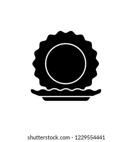 Black & white vector illustration of round dinner plates. Line icon of simple dishes for kitchen. Isolated objects on white background