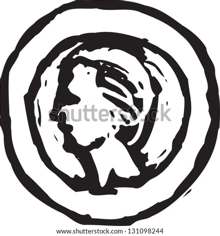 Black and white vector illustration of a round coin