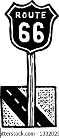 Black and white vector illustration of Route 66 sign