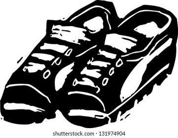 Black and white vector illustration of running shoes