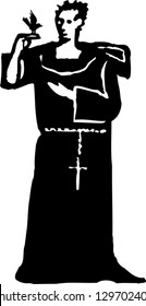 Black and white vector illustration of saint Francis