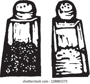 Black and white vector illustration of salt and pepper