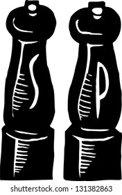 Black and white vector illustration of salt and pepper grinders