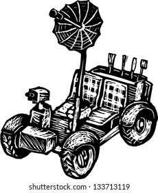 Black and white vector illustration of satellite