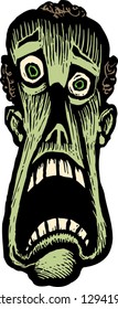 Black and white vector illustration of scared man screaming