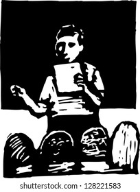 Black and white vector illustration of school class