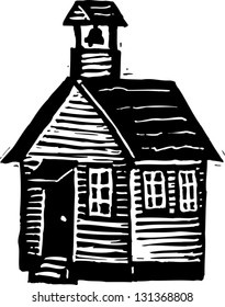 Black And White Vector Illustration Of Schoolhouse