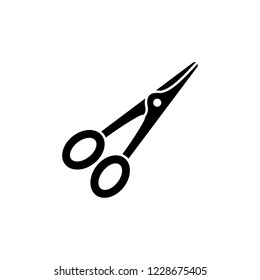Black & white vector illustration of scissors. Flat icon of cutting tool for sewing, needlework, decoupage & other diy projects. Craft supplies. Isolated object on white background