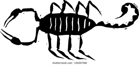 Black and white vector illustration of a scorpion