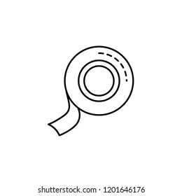 Black & white vector illustration of scotch tape. Line icon of adhesive roll for packaging, sealing & wrapping. Tools for scrapbook, decoupage. Isolated object on white background