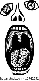 Black and white vector illustration of a screaming person