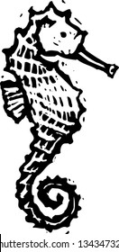 Black and white vector illustration of a seahorse