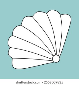 Black and white vector illustration seashell. Linear image of shell, icon, simple children's drawing