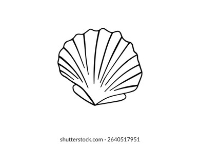 Black and white vector illustration of a seashell for coloring book. Simple outline drawing on white background. Ideal for kids’ coloring pages, educational worksheets, printable activities