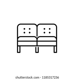 Black & white vector illustration of sectional sofa. Line icon of settee. Modern home & office furniture. Isolated object on white background