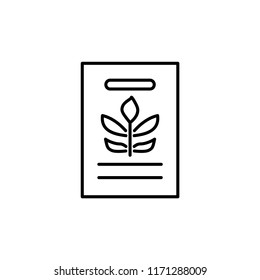 Black & White Vector Illustration Of Seed Pack Of Green Foliage Houseplant. Line Icon Of Home Plant Seeds In Paper Packet With Floral Ornament From Leaves. Isolated Object On White Background.