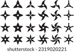 Black and white vector illustration set of ninja weapon, shuriken