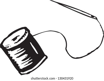 Black and white vector illustration of a sew