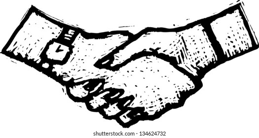 Black and white vector illustration of Shaking Hands