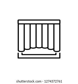 Black & white vector illustration of shaped curtain shutter. Line icon of window vertical blind jalousie. Isolated object on white background