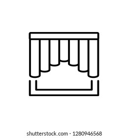 Black & white vector illustration of shaped curtain shutter. Line icon of window vertical blind jalousie. Isolated object on white background