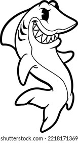 BLACK AND WHITE VECTOR ILLUSTRATION OF A SHARK
