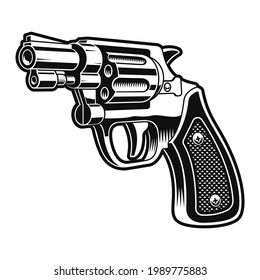 ilustración vectorial en blanco y negro de una pistola de revólver corta 