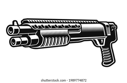 a black and white vector illustration of a shotgun isolated on white background