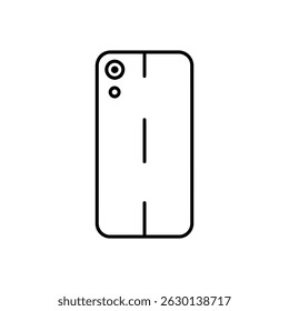Black and white vector illustration showing a smartphone outline from its rear side, featuring dual cameras and segmented vertical lines on the casing.