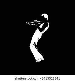 ilustración vectorial en blanco negro de una persona de silueta que toca el saxofón