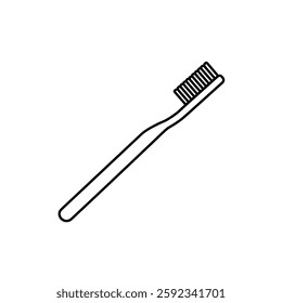 Black and White Vector Illustration of a Simple Toothbrush for Dental Hygiene, Oral Care, and Healthcare Concepts