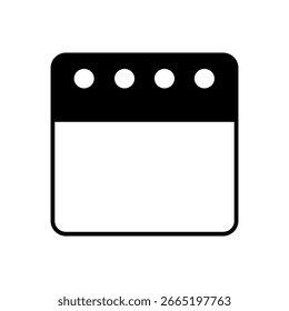 Ilustración vectorial en blanco y negro de una página de calendario simple en blanco El diseño de relleno sólido representa una programación vacía, un marcador de posición para un evento o una función de calendario general