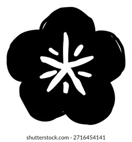 Ilustração de vetor preto e branco de uma única flor de ameixa no estilo de tinta oriental minimalista.