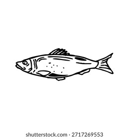 Ilustración vectorial en blanco y negro de un solo pez. Estilo minimalista del arte de la línea, perfecto para los iconos, los logotipos, los materiales educativos, o los proyectos del diseño. Vector editable con fondo aislado, conveniente para el Uso comercial.