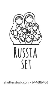 Black and white vector illustration of six matryoshka dolls
