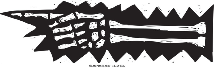 Black and white vector illustration of a skeleton hand