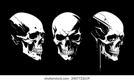 Black and white vector illustration of a skull face, suitable for commercial use as a poster, card, flyer, symbol, sign, etc.