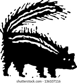 Black and white vector illustration of a skunk