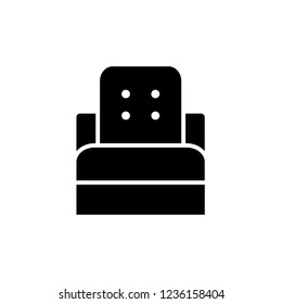 Black & white vector illustration of sleeper convertible chair. Flat icon of chair bed with high back. Upholstery furniture. Isolated object on white background 