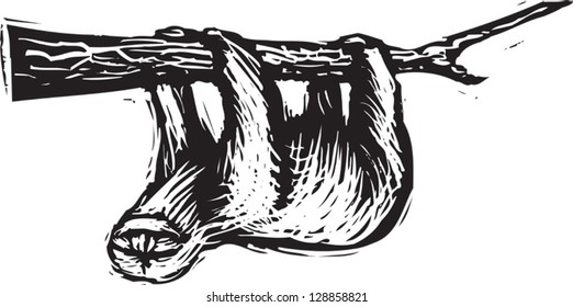 Black and white vector illustration of a sloth