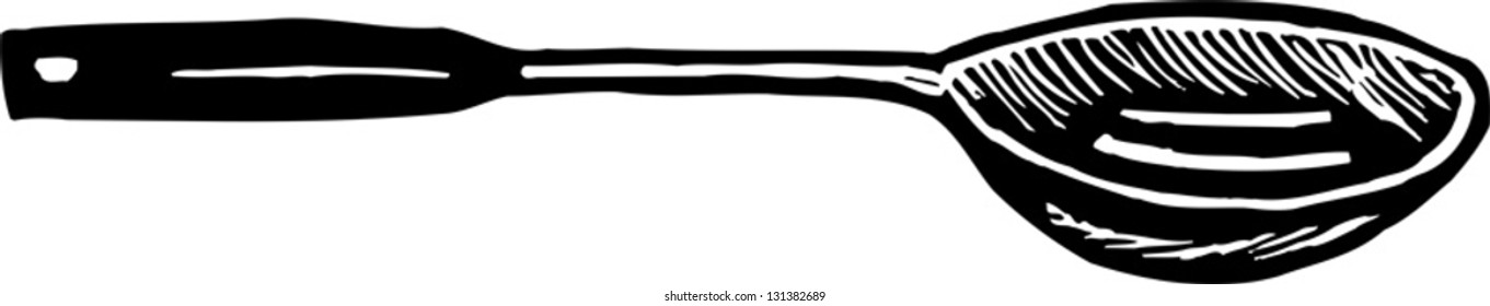 Black and white vector illustration of slotted spoon