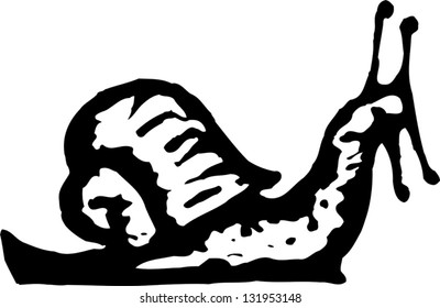 Black and white vector illustration of a snail