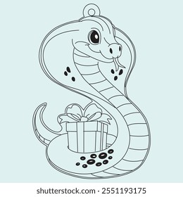 Ilustración vectorial en blanco y negro del signo de la serpiente, que simboliza el zodiaco chino para 2025. Diseño minimalista de Nuevo año, perfecto para tarjetas de felicitación, carteles, impresiones y proyectos creativos.